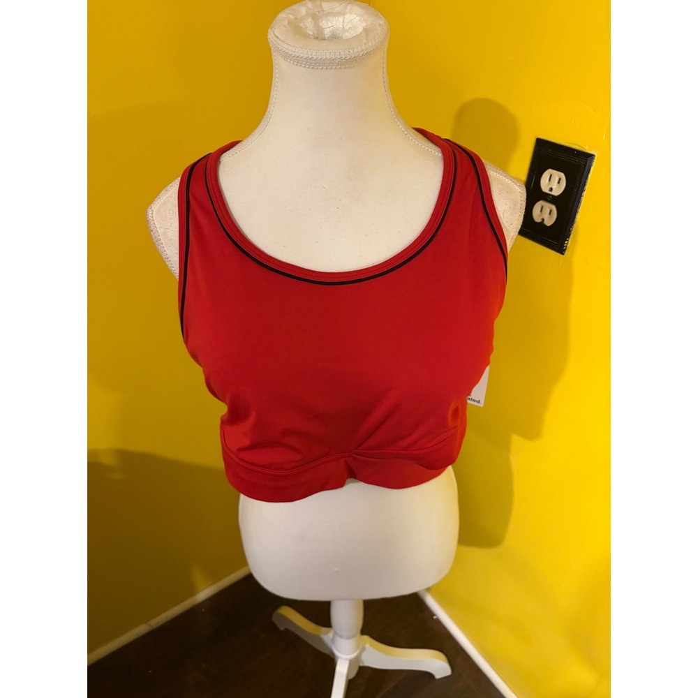 Sports Illustrated Womens Sports Bra Red Black Trim Cropped Longline NWT XXL